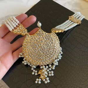 New Kundan Pearl White Necklace Gold Indian Pakistani Bridal Jewelry Maala